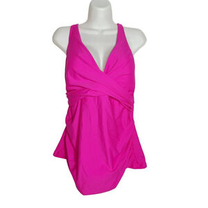 Tankini Top Pink Ruched Twisted Swim Top Size 12 Nwt